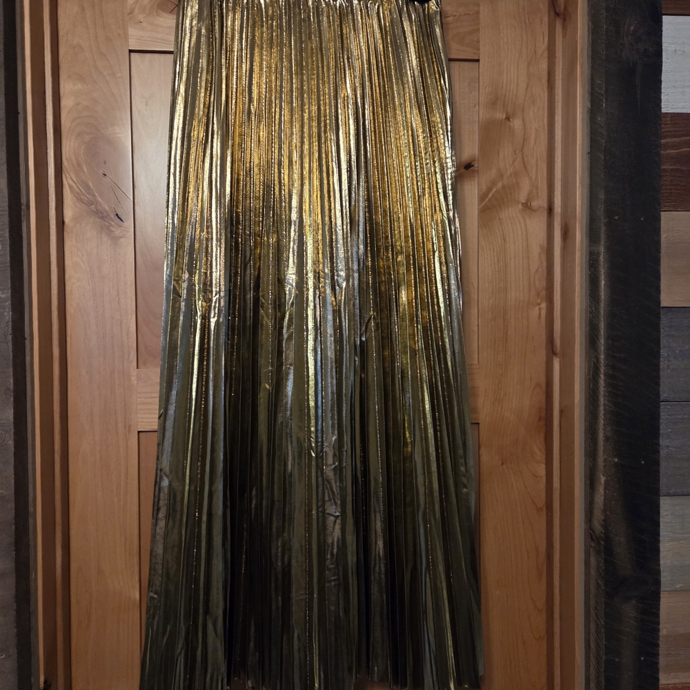 NWT Dressed In LALA Gold Pleated Women's Skirt